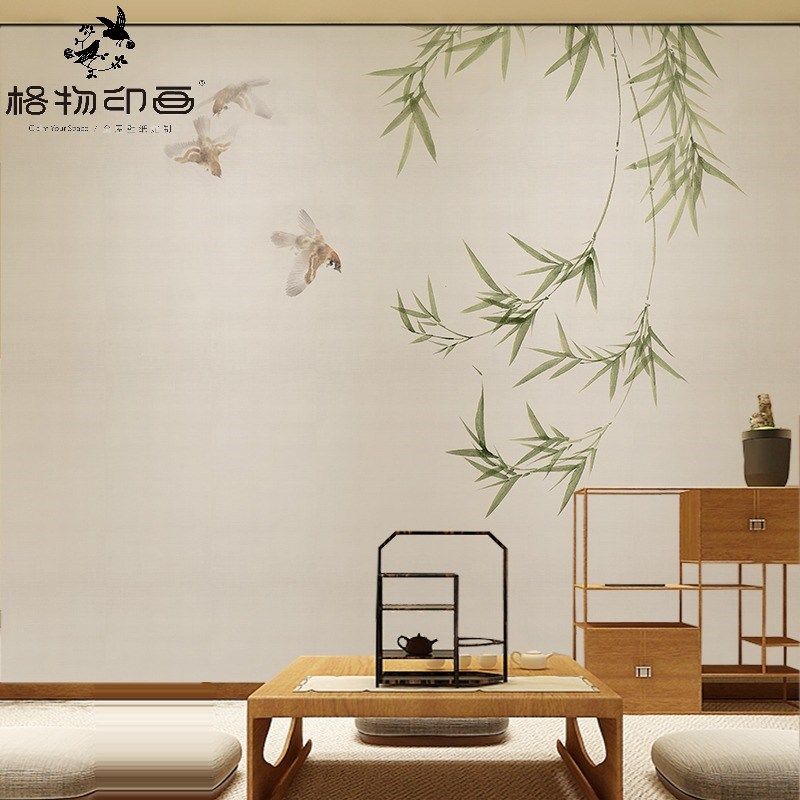 新中式仙鹤中国风竹子壁纸客厅墙纸卧室无纺布壁画电视背景墙壁纸