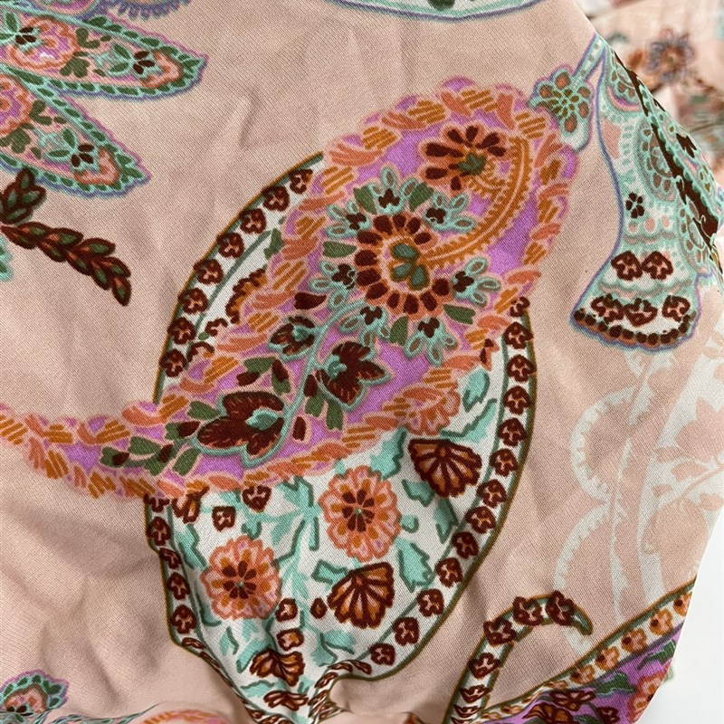 E616夏季粉色底复古印花雪纺布头 柔软垂坠透气连衣裙旗袍diy面料