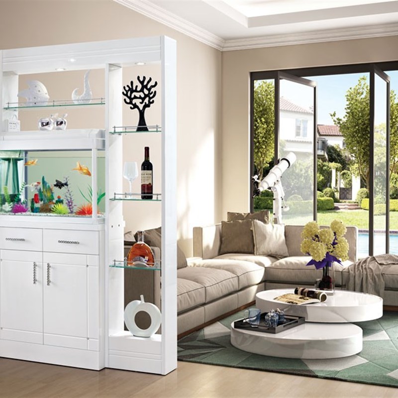1米25门厅玄关隔断柜烤漆欧式客厅鱼缸纯M白间厅屏风装饰一体酒柜