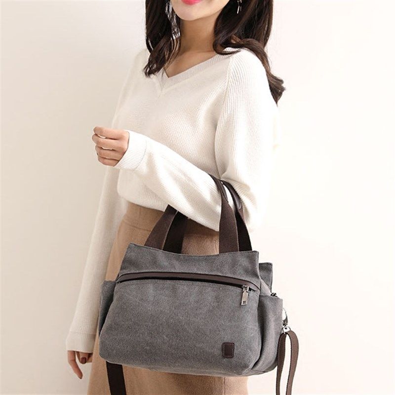 新款时尚百搭帆布包女文艺手提单肩包女士时尚斜挎包随身旅行小包