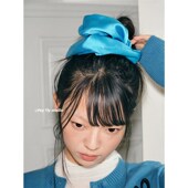 定制蓝缎面发圈大肠头绳简约法式 feytiy 芭蕾风 少女扎头发绳发饰