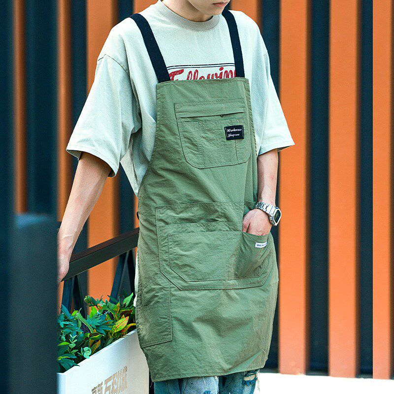 围裙奶茶美甲甜品饭店理发师工装餐饮厨房罩衣男女工作服印字logo