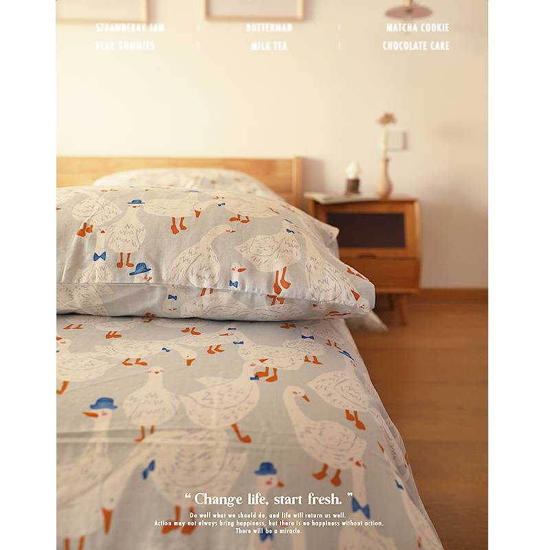 速发大白鹅~Baby蓝 | 韩式清新可爱纯棉双层纱单件床单床笠枕套被 床上用品 被套 原图主图
