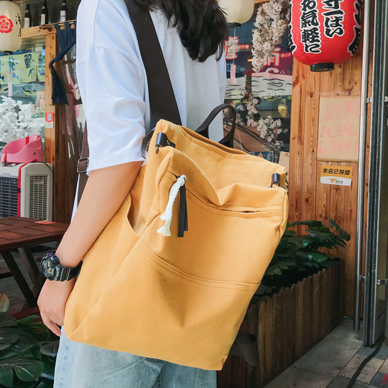 花曦家 帆布包女休闲两用书包通勤布包大容量短途旅行揹包双肩包