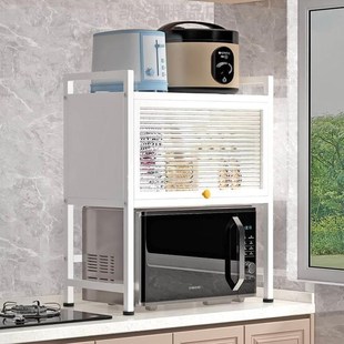 架子{收纳微波炉带柜门碗碟置物架烤箱台面厨房放防尘调料多功能