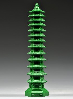 绿色木雕刻13层文昌塔摆件木头文昌塔十三层家居客厅办公室装饰品