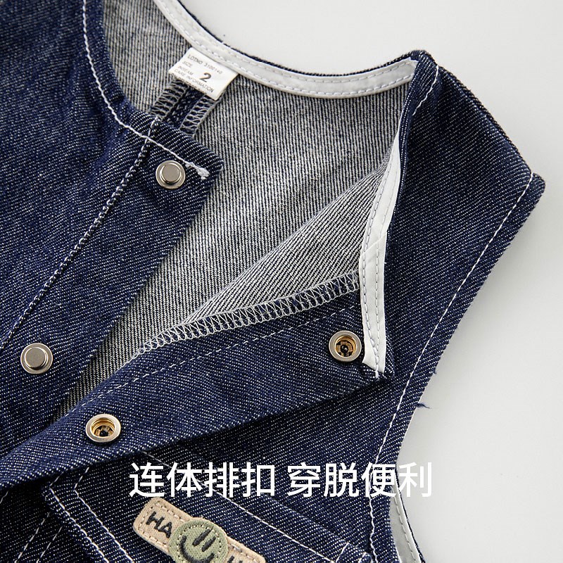 热销儿童牛仔背带裤套装2024新款男宝宝深蓝连体衣服女婴儿两件套