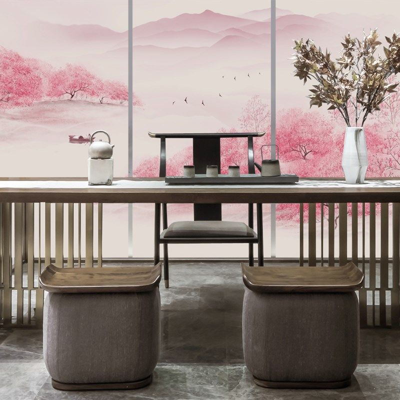 卷帘客厅卧室窗帘半透明软隔断帘中式桃花挂屏风遮光茶室电动定制,居家布艺,卷帘,淘宝优惠券,粉丝福利购,淘宝优惠卷