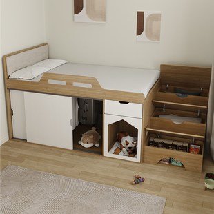 半高床衣柜收纳一体上床下狗窝带踏高箱儿童房间榻榻米单人储物床
