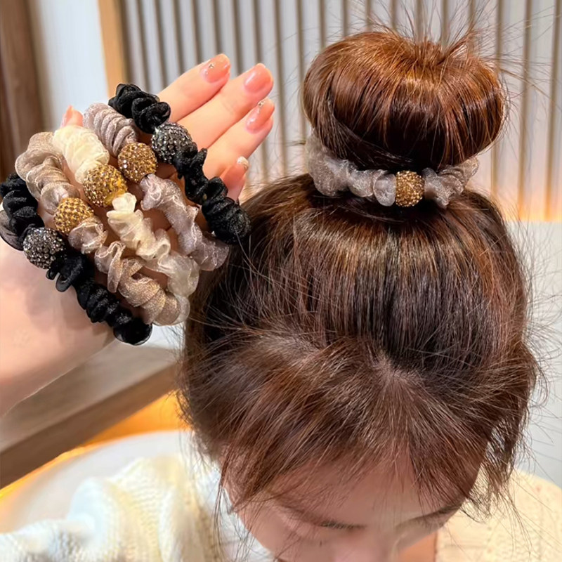 速发韩式水钻小肠发圈女高级感网纱绑头绳头花简约气质扎头发绳橡