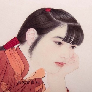 传统中国少女何家坐工笔人物画F复英黄昏后画心独制画临摹