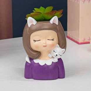 Girl Resin PCS Cute Flower Pot new Succulent 新品 Plant