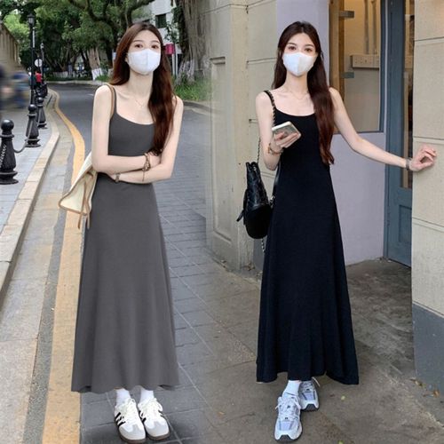 轻奢外穿针织吊带连衣裙女2024夏季新款大裙摆显瘦气质长款裙子