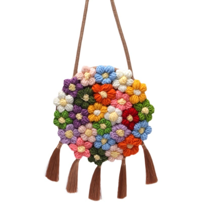 小众清新彩色花朵小包包新款日韩迷你流苏小圆包时尚单肩斜挎女包,箱包皮具/热销女包/男包,通用款女包,淘宝优惠券,粉丝福利购,淘宝优惠卷