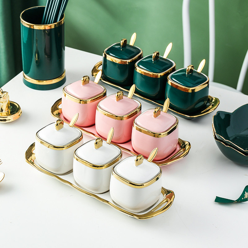 高端伦北味简约轻奢房瓷调料罐盒调味瓶盐欧精罐厨陶商用家用奢华