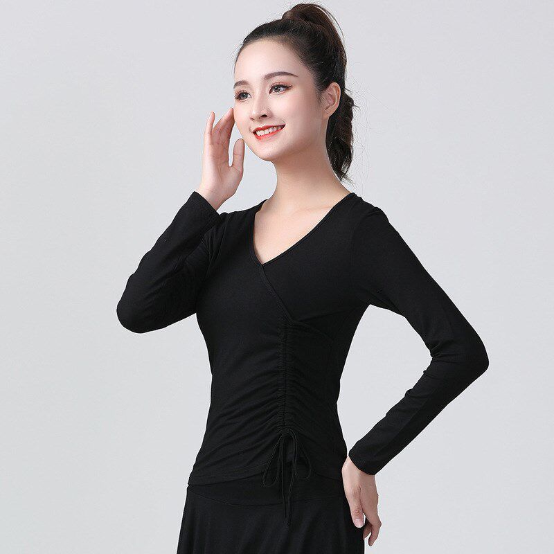 拉丁舞练功服新款女莫代尔长袖宽松上衣形体服现代舞广场舞跳舞衣