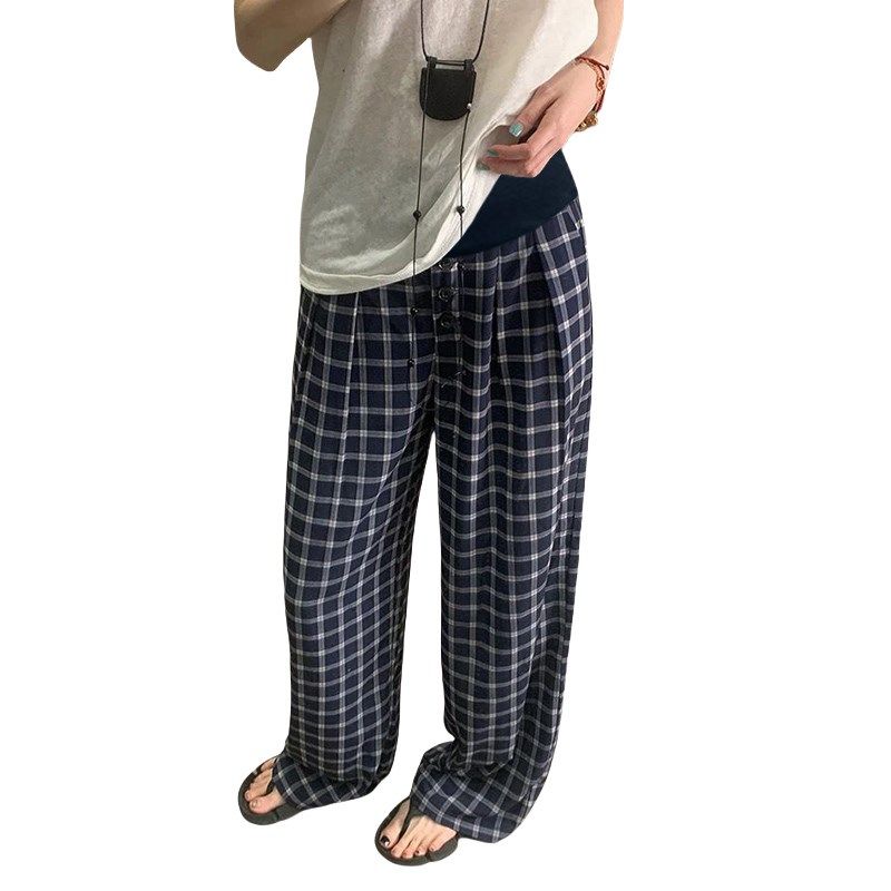 孕妇格子阔腿裤夏季薄款外穿托腹直筒休闲裤垂感拖地长裤子春秋款,孕妇装/孕产妇用品/营养,孕妇休闲裤,淘宝优惠券,粉丝福利购,淘宝优惠卷