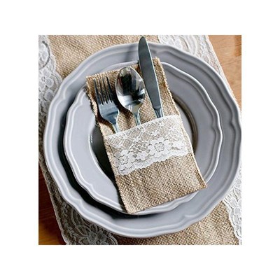 50 pcs Natural Jute Cutlery Knives and ks Cutlery Set Silver