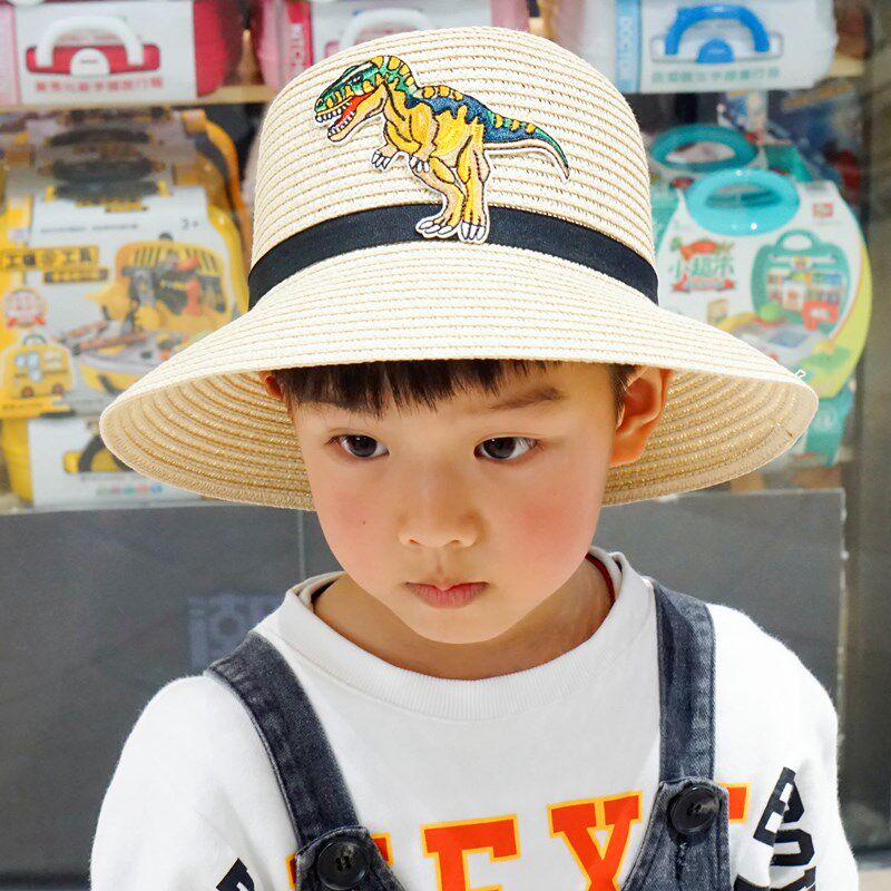 儿童草帽男童大檐遮阳帽亲子帽母子沙滩帽出游宝R宝凉帽小孩太阳