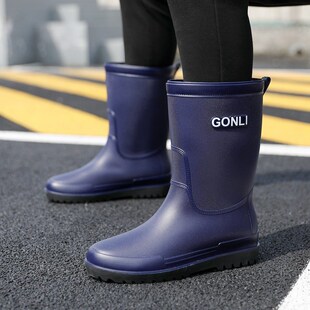 雨鞋男款加绒保暖雨靴防滑高筒y一体防水鞋厨房胶鞋中筒洗车钓鱼