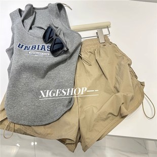 特大码300斤降k落伞短裤女夏季宽松a字百搭阔腿抽绳速干长辣妹热