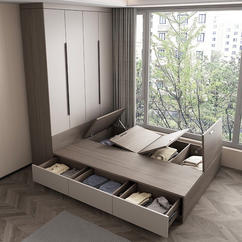 新现代简约榻榻米床衣柜书桌一体收纳床落地高箱储物多功能儿童床,住宅家具,板式床,淘宝优惠券,粉丝福利购,淘宝优惠卷