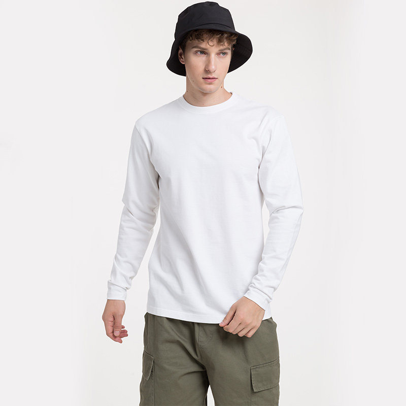 300g重磅厚实长袖T恤男打底衫 美式宽松圆领加厚日系白色t恤