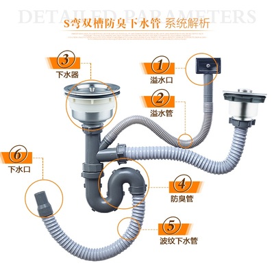 洗菜盆下水管配件不锈钢厨房水槽排水管洗碗池双槽140下水器套装