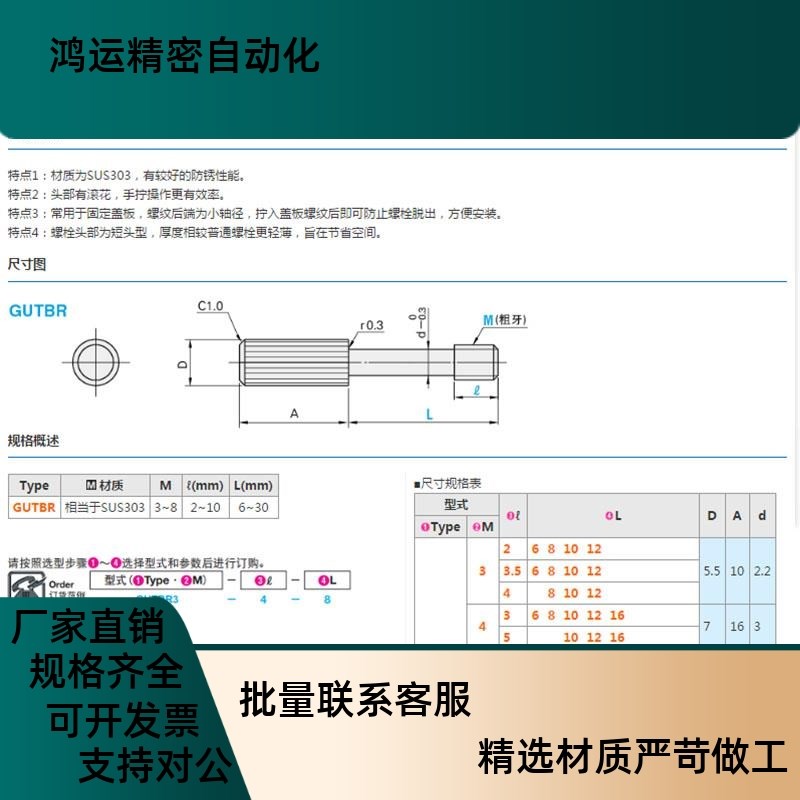 不锈钢滚花盖e板螺栓防脱螺丝 GUTBR3/4-2/3/3.5/4/5-6/8/10/12/1