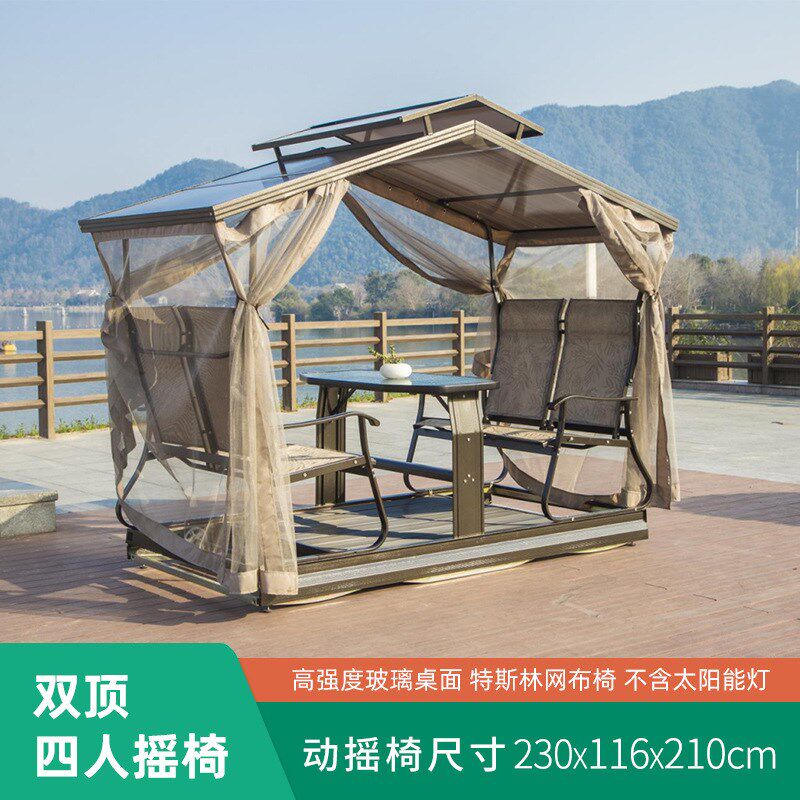 户外秋千铝合金动力四人摇椅别墅露台花园多人休R闲室庭院室外摇