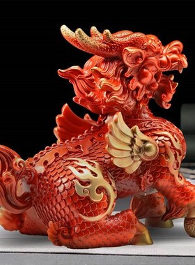 全铜飞天火麒麟摆件一对红色带翅膀家居客厅装饰搬家开业乔迁礼物