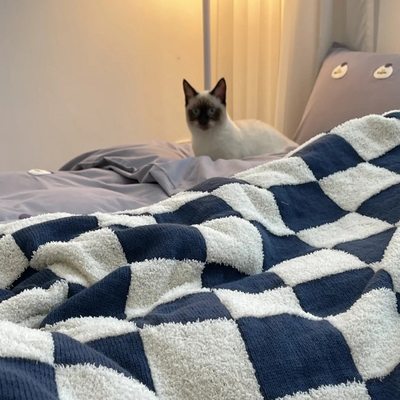 速发Nordic soft waxy checkerboard knitted blanket single sof