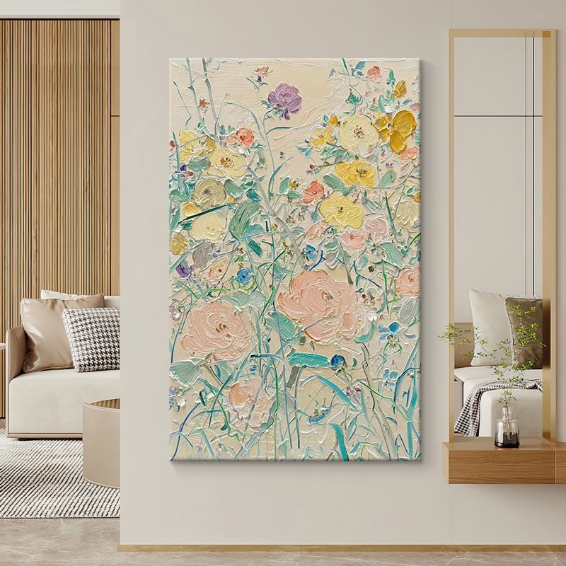抽象小众艺术花卉手绘油画暖色立体花朵装饰画客厅挂画玄关肌理画图片