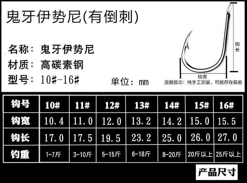 现货绑好鬼牙伊势尼单q钩子线垂钓海钓野钓有倒刺鱼钩大力马防咬