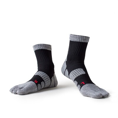 元点元创加厚毛巾底五指袜男士运动袜户外健身跑步袜秋冬中筒