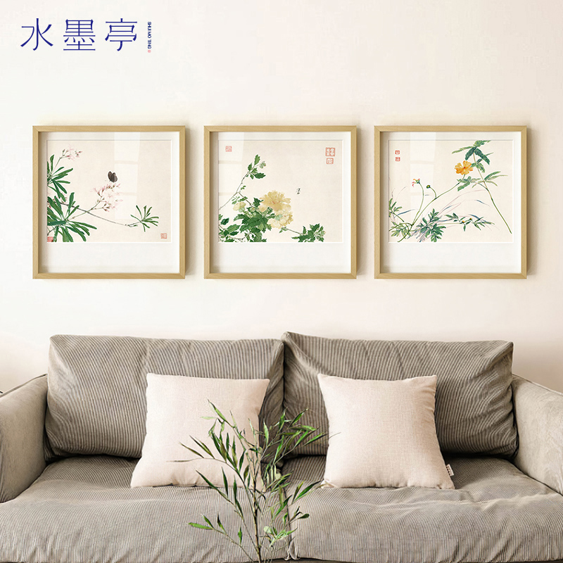 水墨亭 新中式客厅沙发背景墙装饰画现代日式餐厅植物花卉挂画图片