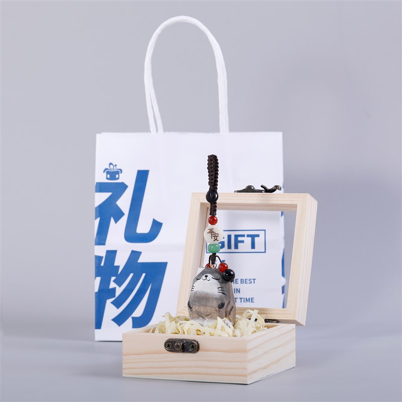 现货纯手工趣味木雕可爱小猫咪挂件英短虎斑猫钥匙扣包挂学生创意