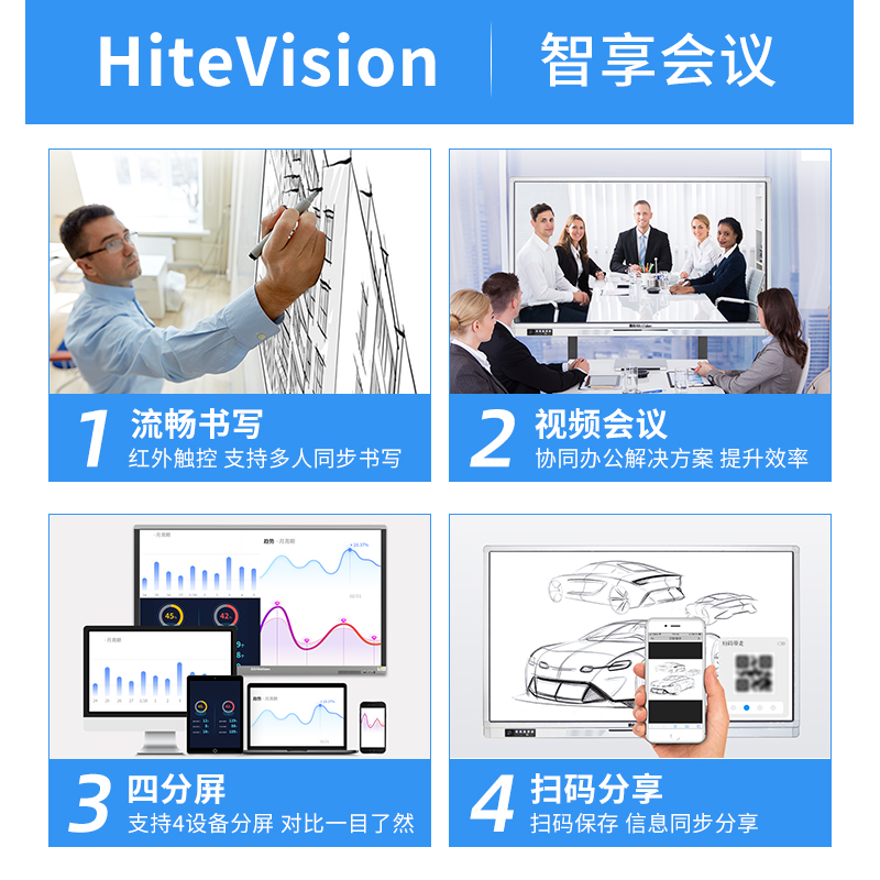 HiteVision鸿合教学一体机55/65智能触控会议平U板一体机电子白板