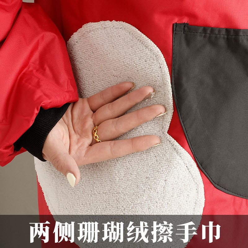 现货长袖防水防油围裙擦手印字工作服罩衣围腰可爱卡通厨房家用女
