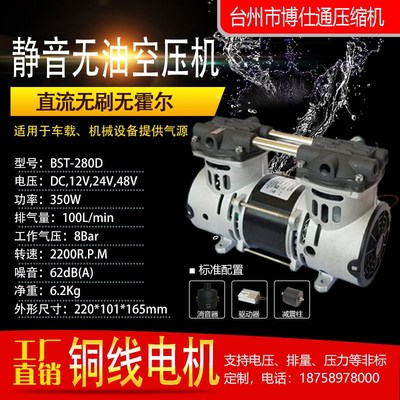 定制无刷直流静音无油空压机气泵充气泵550W12v24v48v60WV72V96V