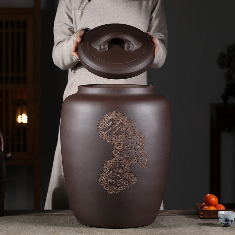 大号紫砂茶叶罐宜兴特大码原矿紫砂密封茶缸普洱储存散茶饼罐茶桶