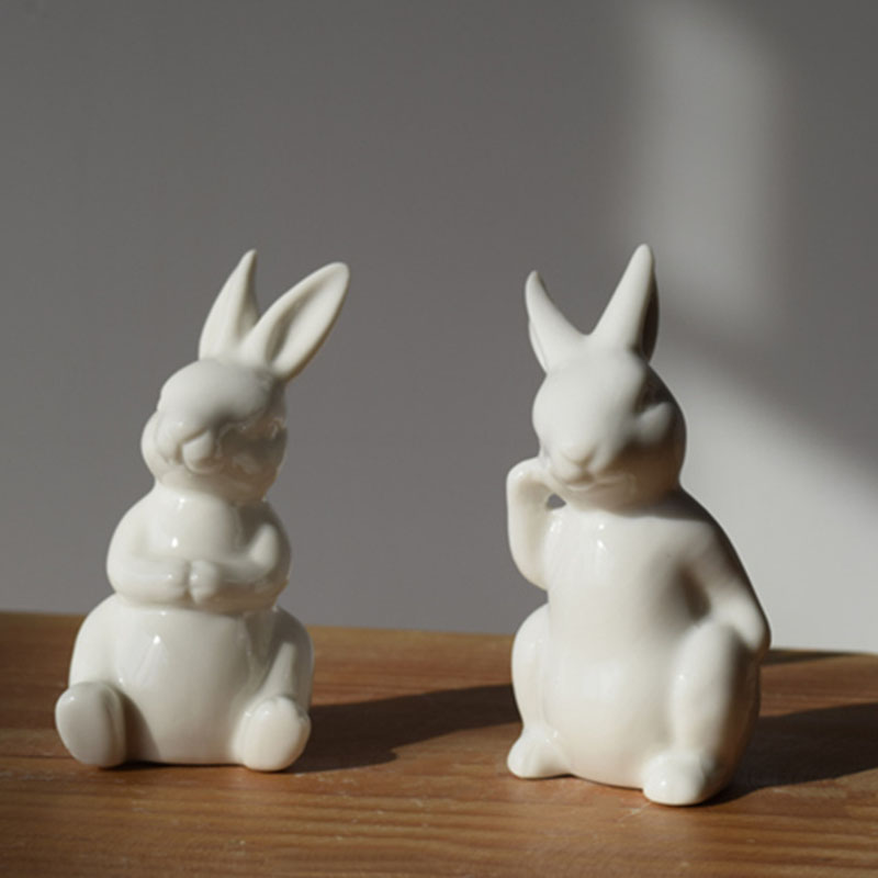 推荐Ceramic Cute Pure White Rabbit Figurines Porcelain Table