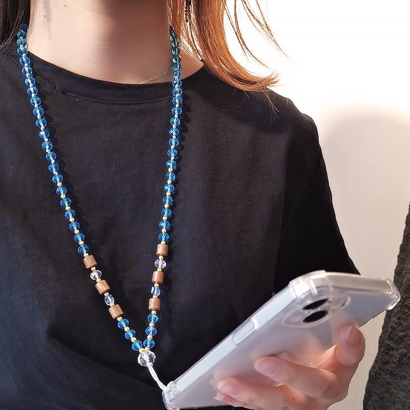 手机挂绳长款挂脖水晶珠子挂件手工串珠木质挂饰女款不勒脖挂链潮