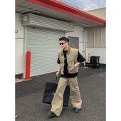 PLTH 男 套装 美式 潮牌复古牛仔夹克廓形设计坎肩马甲直筒拖地裤