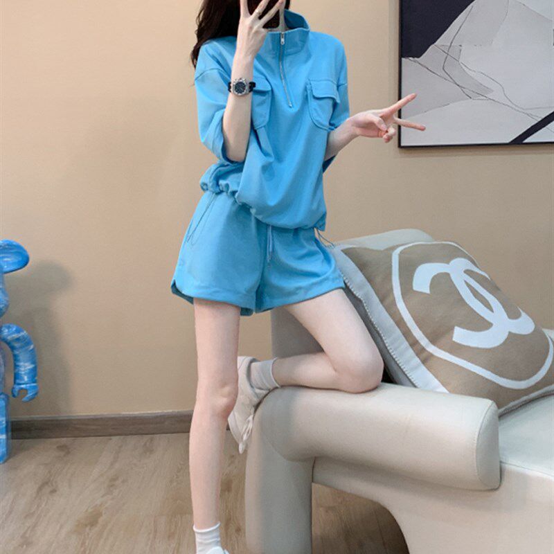 欧洲站时尚休闲短袖运动套装女夏季盐系高级感穿搭潮阔腿裤两件套