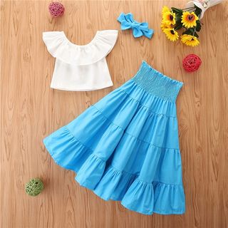 速发NEW KIDS Girl set lotus leaf lace blouse + skirt