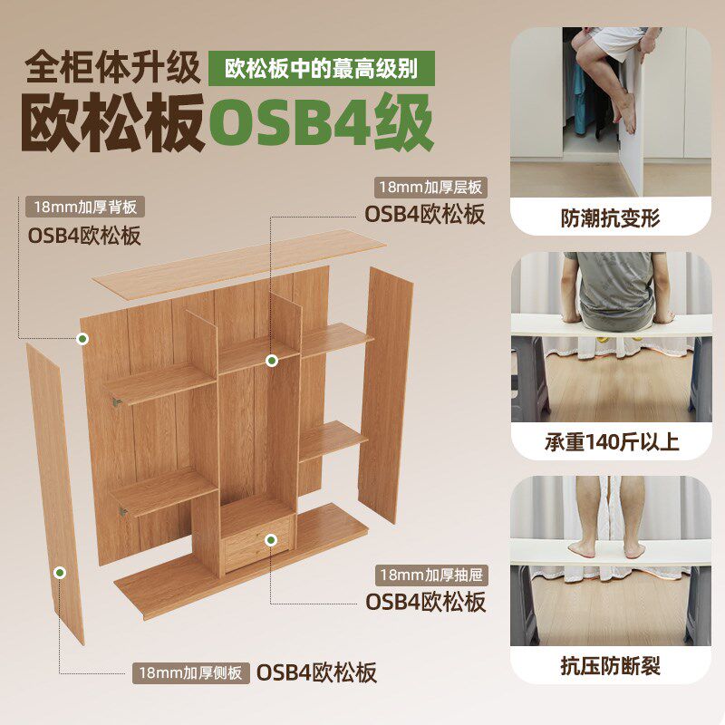 定制实木推拉门衣柜家用卧室橡木色小户型现代简约滑门衣橱储物柜