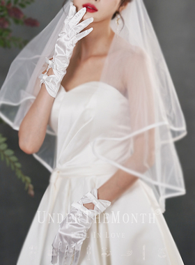 新品新娘结婚白色婚纱礼服手套蝴蝶结短款缎面手套婚纱照旗袍配饰