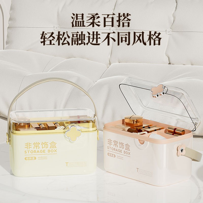 化妆品收纳盒高级感桌面收纳架便携式手提整理箱梳妆台.轻奢置物