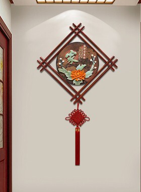 新中式实木客厅玄关墙面装饰挂件餐厅背景墙挂饰卧室墙上玉雕墙饰